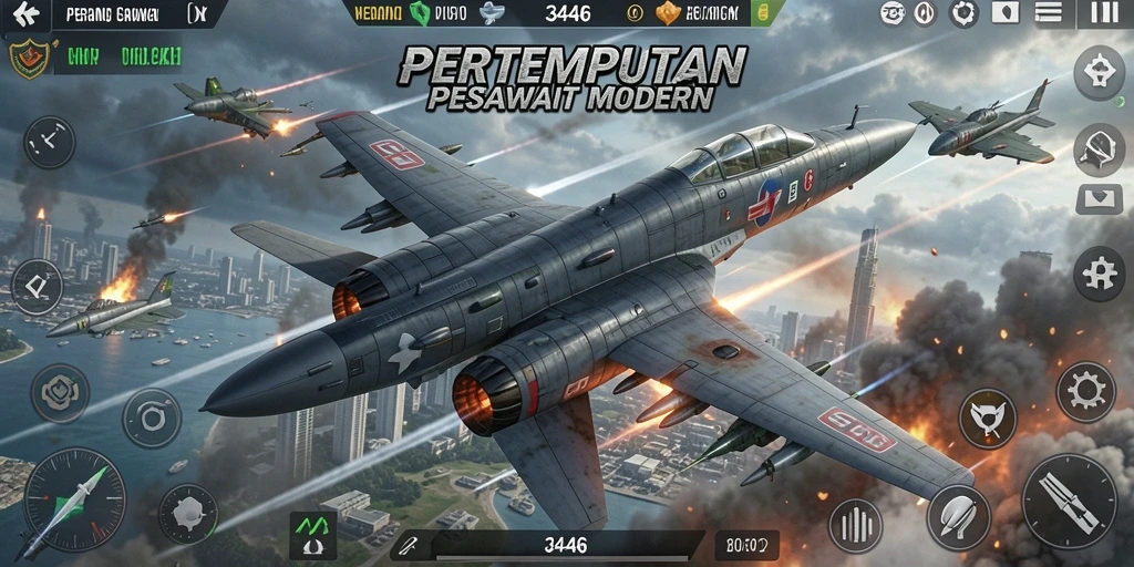 Antarmuka dinamis dari game Perang Pesawat 3446 yang menarik.