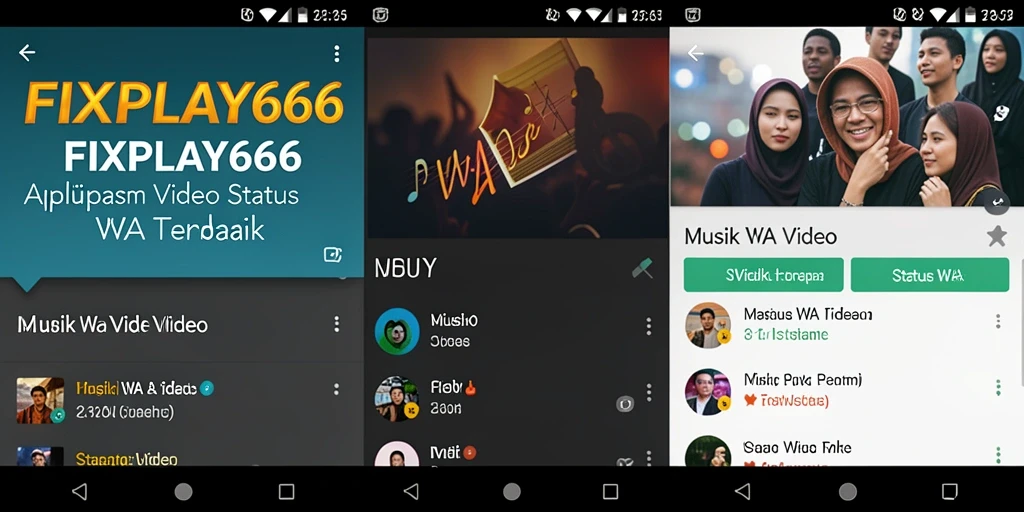 Screenshot antarmuka FIXPLAY666 menampilkan beragam pilihan video untuk status WA.