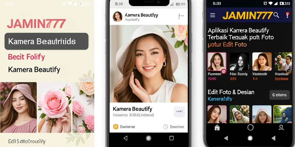 Tampilan antarmuka aplikasi JAMIN777 dengan fitur Kamera Beautify yang menarik.