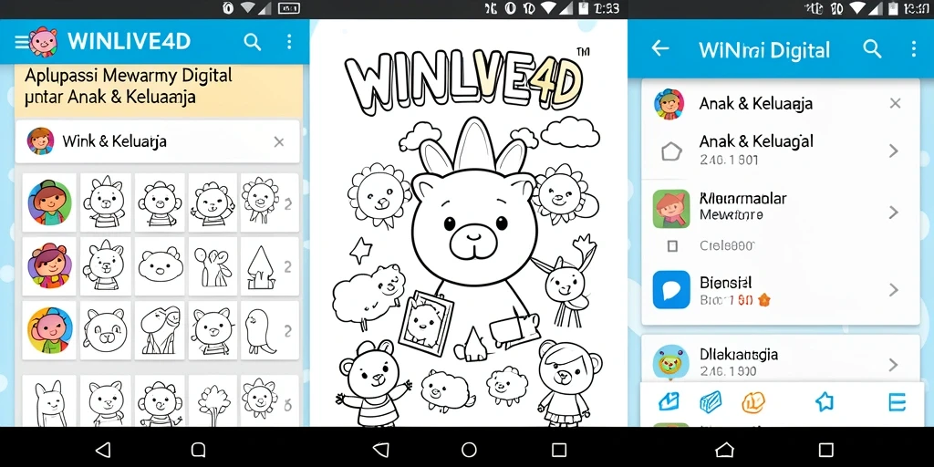 Tampilan antarmuka WINLIVE4D untuk mewarnai digital yang ramah anak.