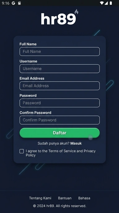 Registrasi Akun Baru hr89 untuk Pengguna Android